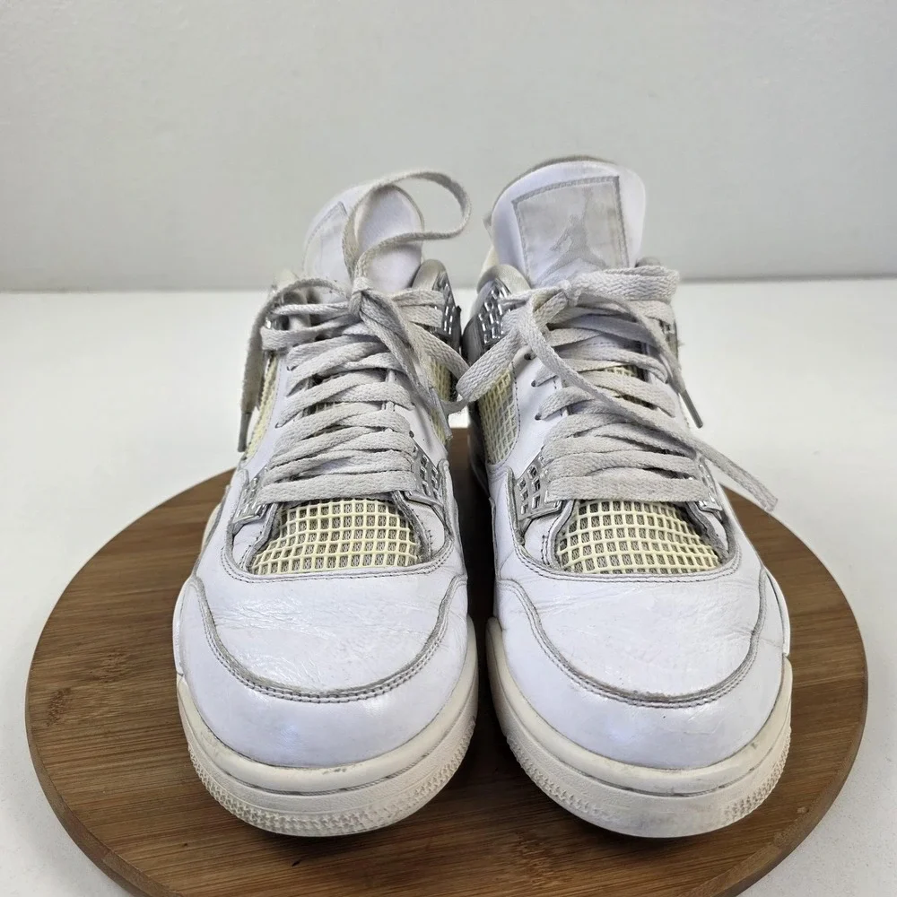 Nike Air Jordan 4 Retro Pure Money Shoes Mens Size 11.5‎ White Silver 308497-100